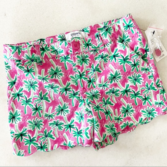 Crown & Ivy Palm Tree Shorts Scallop Hem 8 NWT - Picture 1 of 5